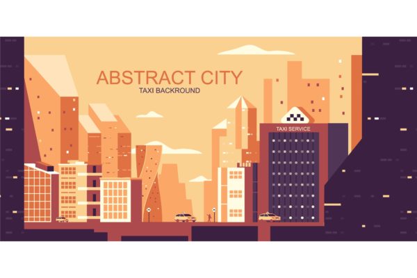 城市交通主题网站Header设计矢量插画素材库精选 Taxi City Vector Illustration Header Website