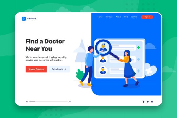 网站Banner&amp;着陆页设计医生预约主题素材库精选概念插画素材 Find a Doctor – Banner &amp; Landing Page