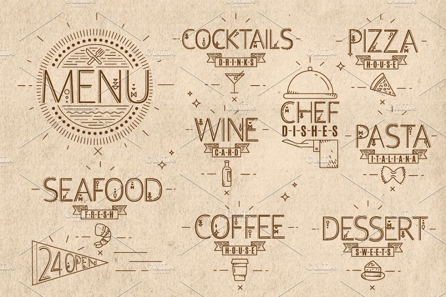 复古扁平风格酒水菜单海报模板 Flat Menu vintage插图(3)