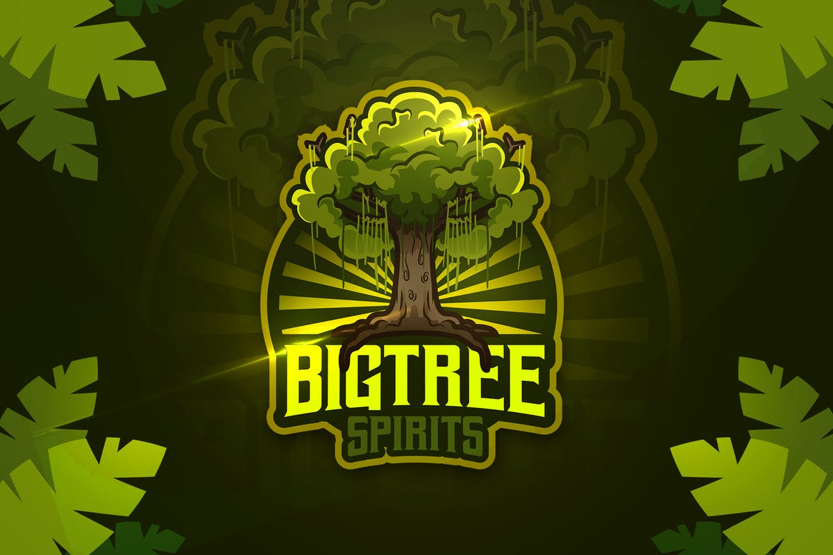 绿色大树电子竞技吉祥物队徽Logo标志设计模板 Bigtree Spirits – Mascot & Esport Logo插图