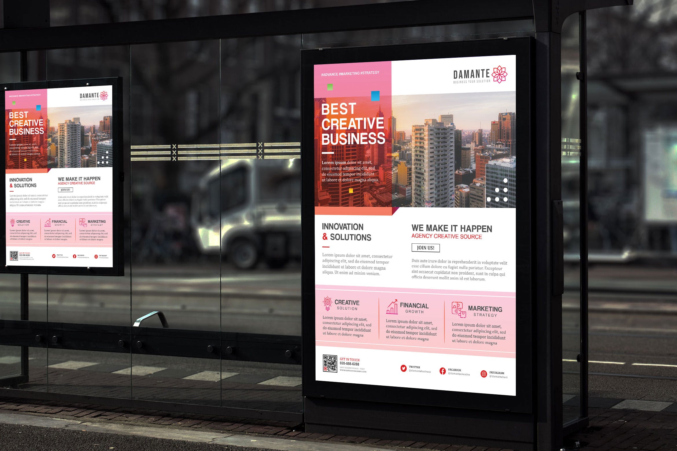 股票经纪/理财公司企业宣传海报PSD素材素材库精选模板 Damante – Minimal Corporate Poster HR插图