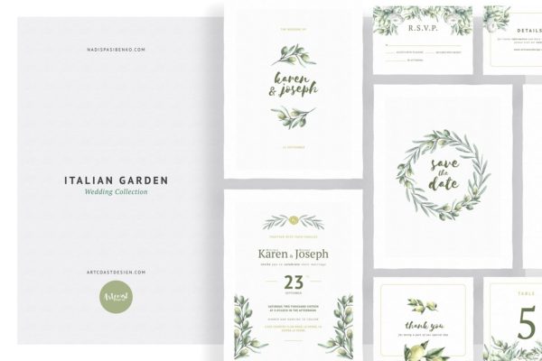 意大利花园浪漫婚礼物料设计模板 Italian Garden Wedding Collection