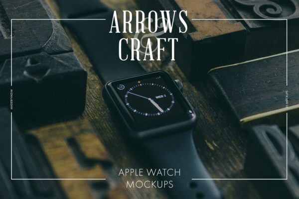工匠场景风格iWatch样机模板 Arrows &amp; Craft – Apple Watch Mockups