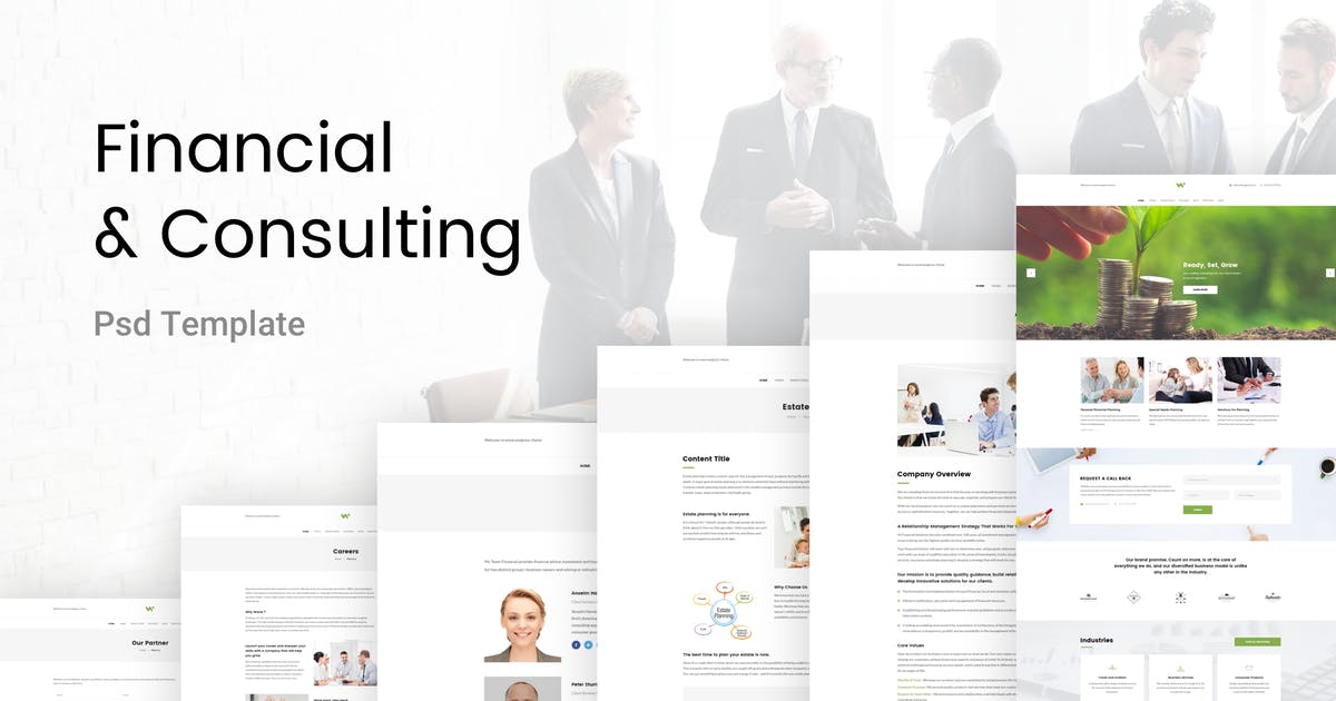 财务与咨询网站设计PSD模板 Financial & Consulting PSD Template插图
