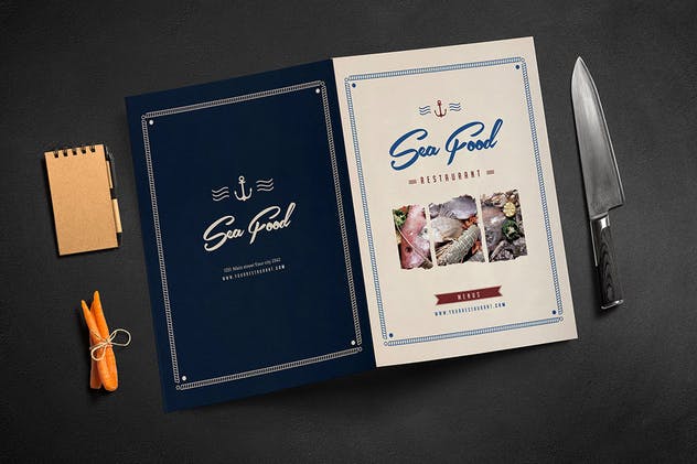 复古质朴海鲜餐厅食品菜单模板 Rustic Sailor Food Menu插图(1)