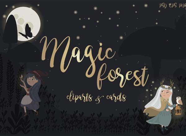 魔术森林剪贴画和卡通插图合集