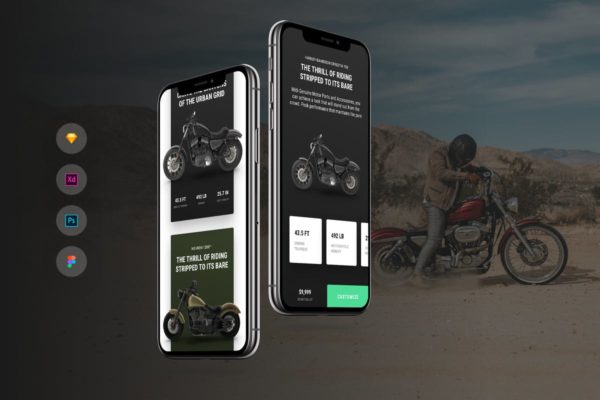 摩托车在线商店APP应用UI套件 Motorcycle Shop iOS &amp; Android UI Kit Template