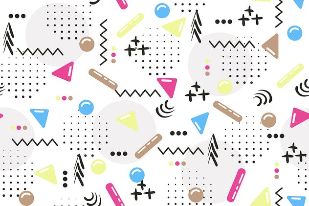 时尚潮流风格多彩图形无缝背景 Seamless Patterns of Pop Shapes Backgrounds插图(9)