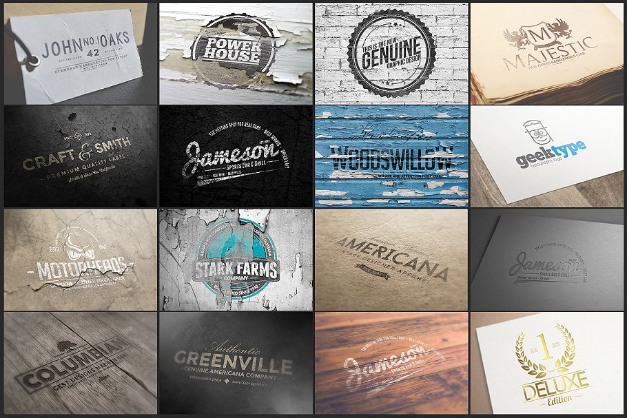 64个经典怀旧风格Logo标志展示样机 64 Logo Mock-ups Bundle插图(3)