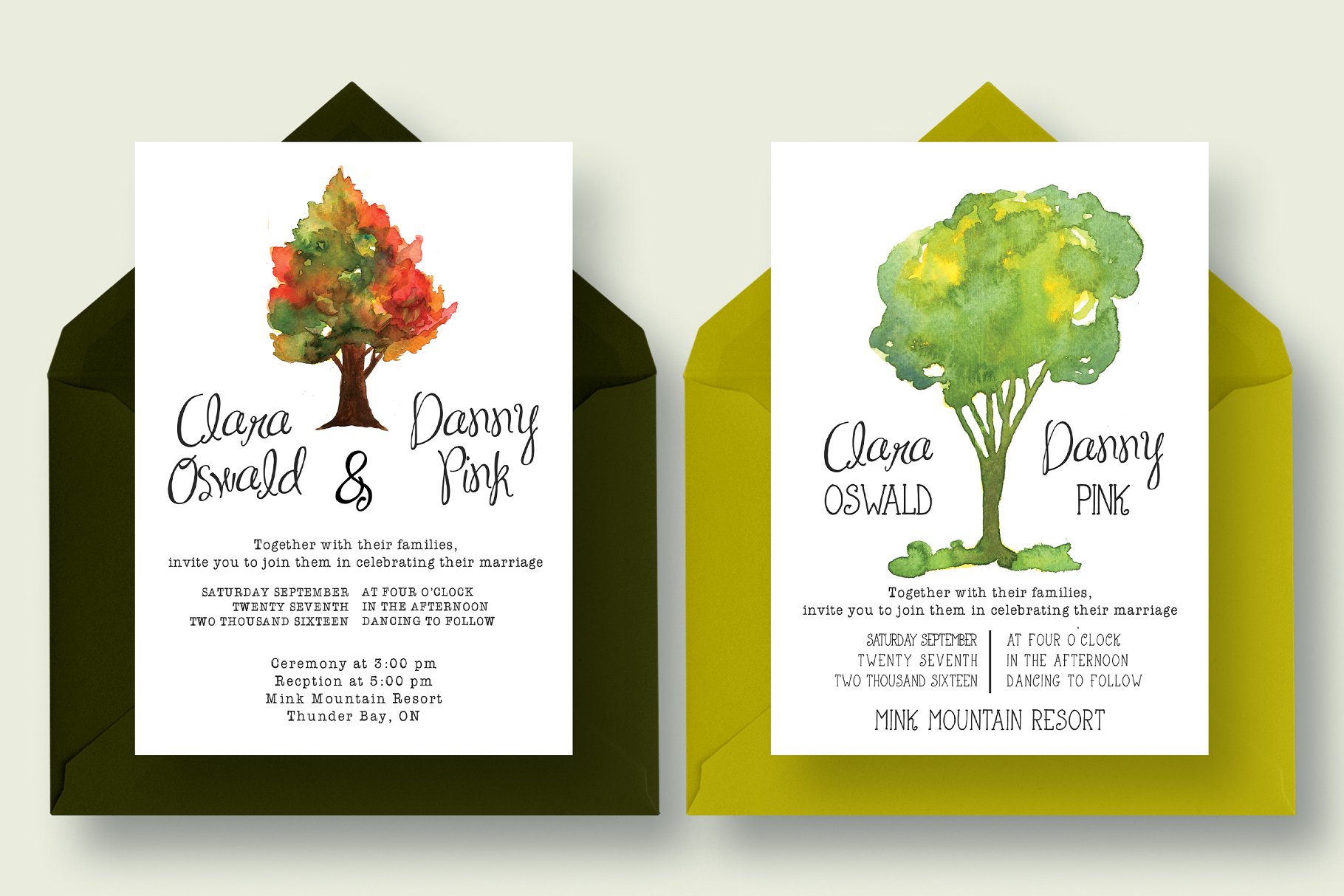 水彩树木婚礼邀请函模板套装 Watercolour Tree Wedding Suite 2.0插图(2)