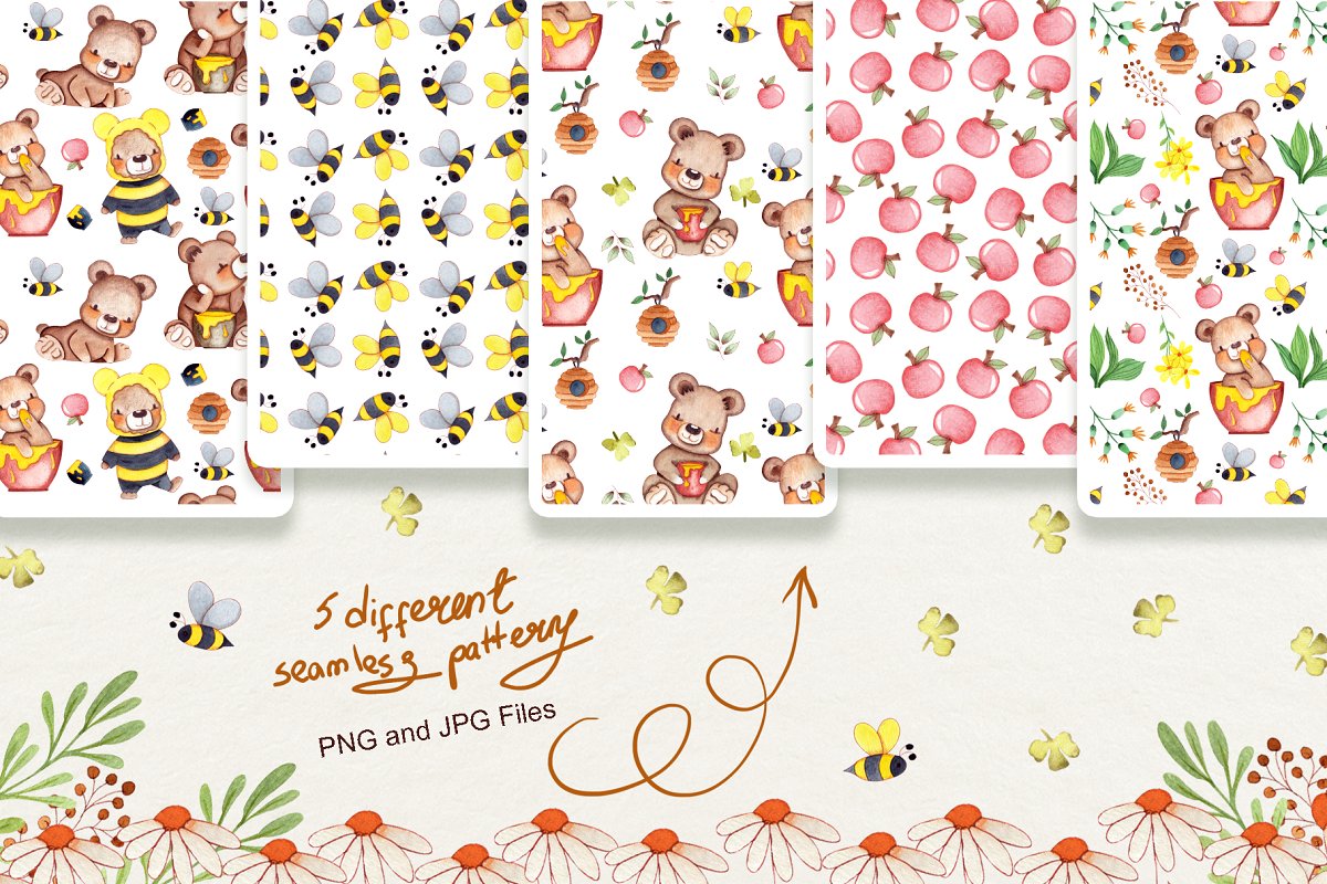 可爱的蜜蜂&熊水彩插画合集插图(2)