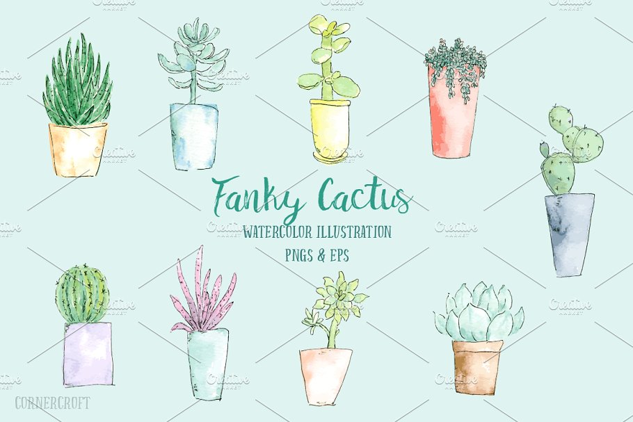 仙人掌矢量剪贴画 Funky Cactus Vector插图(1)