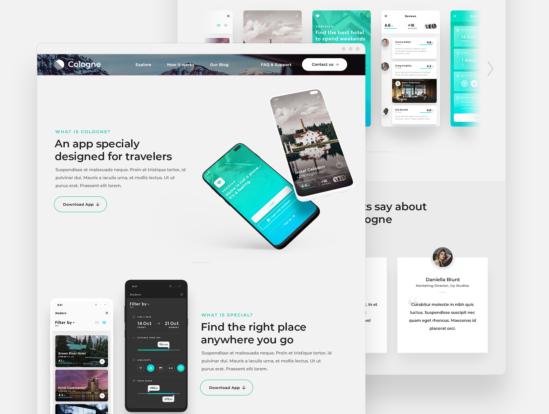 素材库下午茶：响应式旅行APP产品官网网页模板下载插图(1)