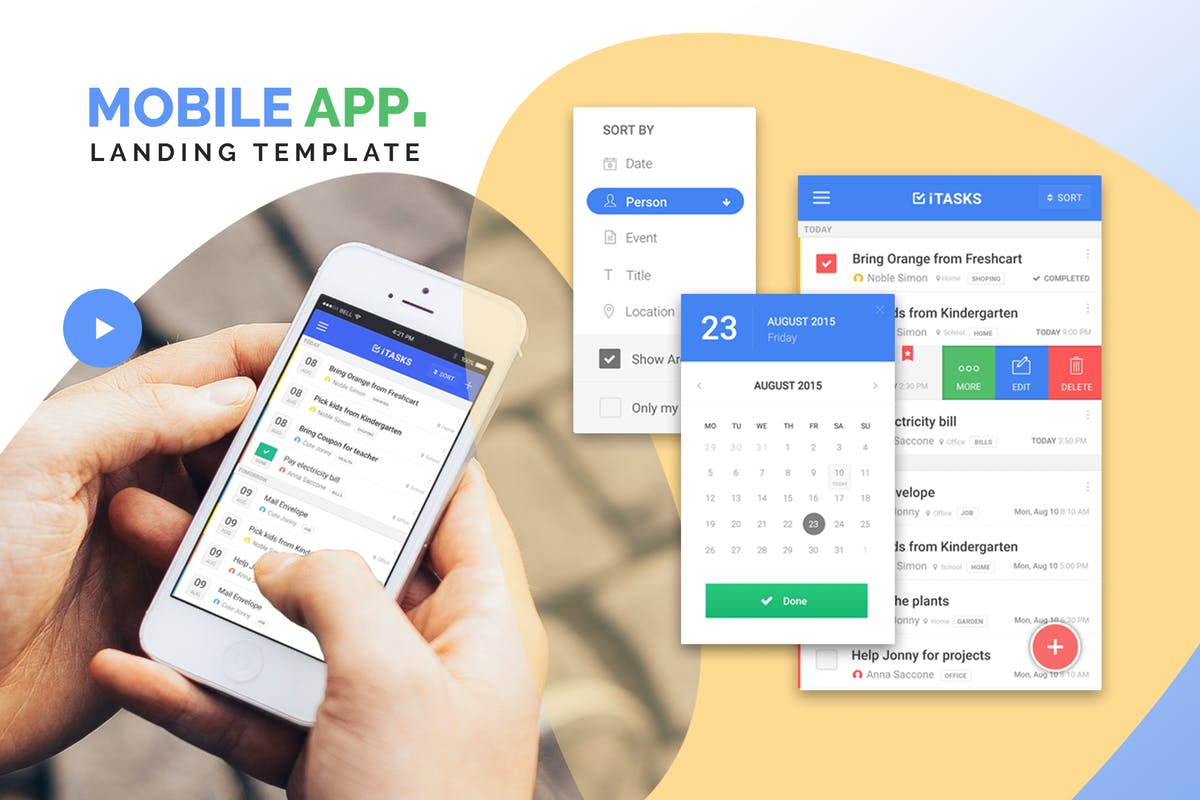 移动APP应用开发单页着陆页网页设计PSD模板 Mobile App Single Page Landing PSD Template插图