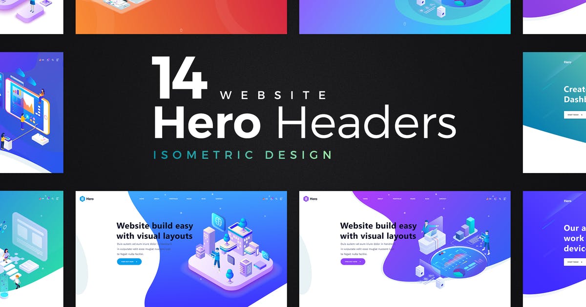 14套等距概念插画巨无霸焦点图网站Header设计模板插图