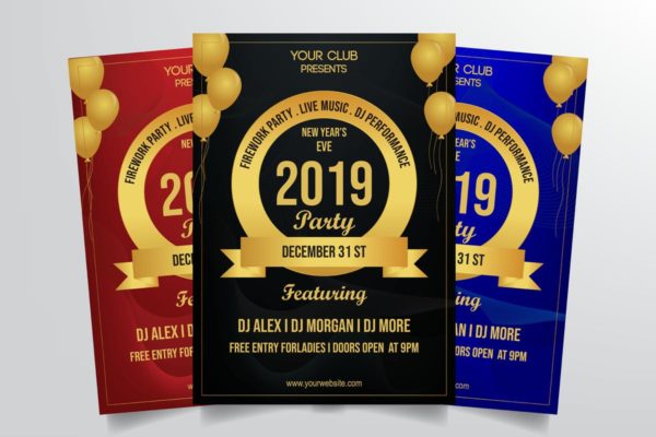 新年跨年晚会主题活动海报设计模板v2 New Years Eve Flyer Template Vol. 2