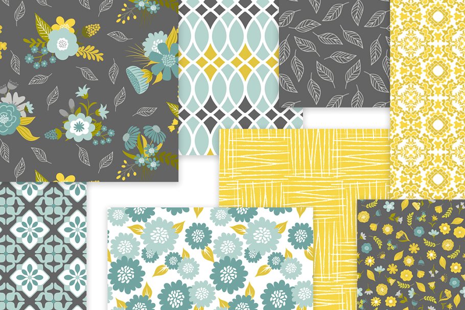 芥末色&灰色纹理 Teal Mustard & Grey Patterns插图(4)