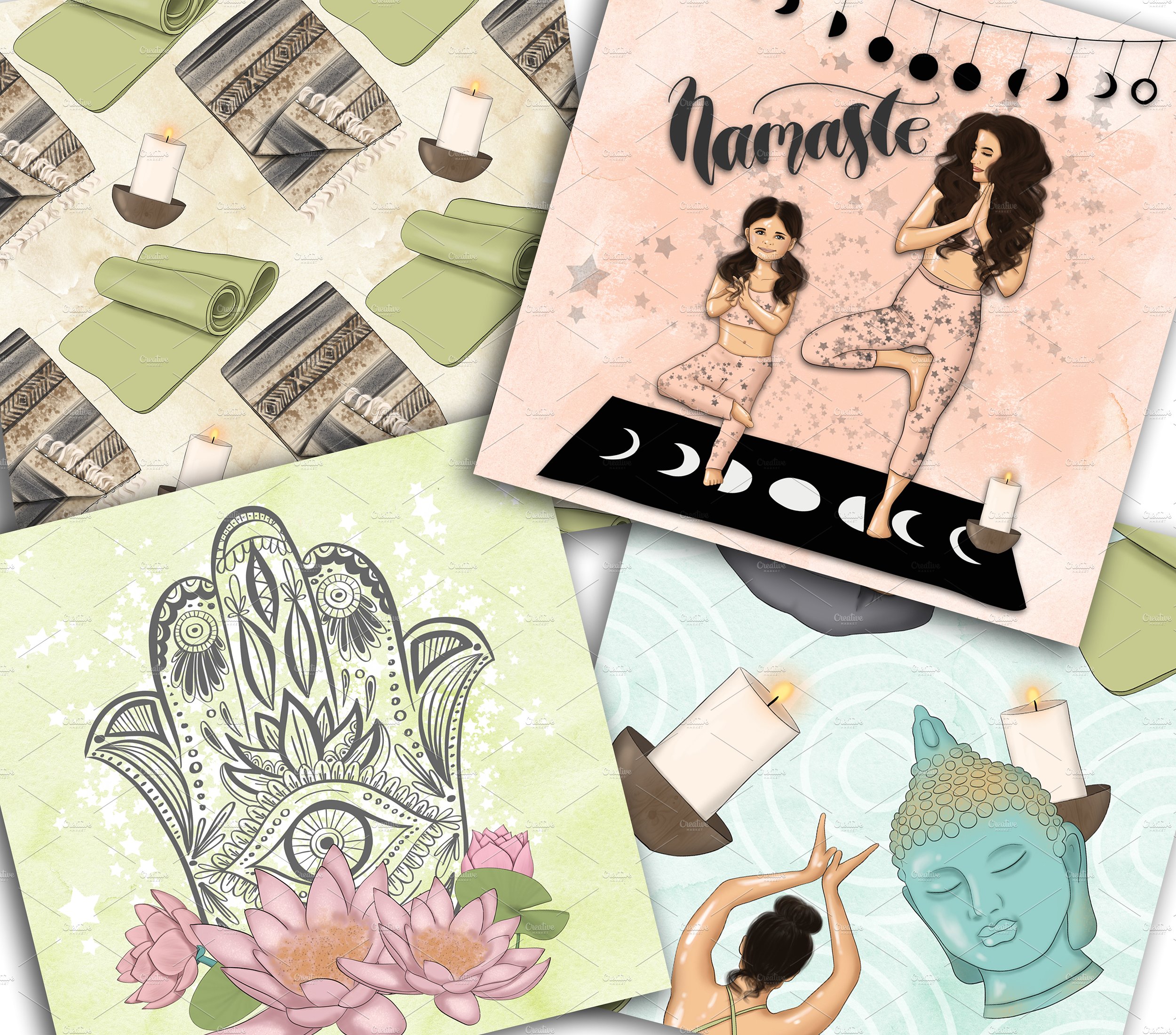 瑜伽经典合十礼动作数字纸张插画设计 Namaste Digital Paper Pack插图(3)