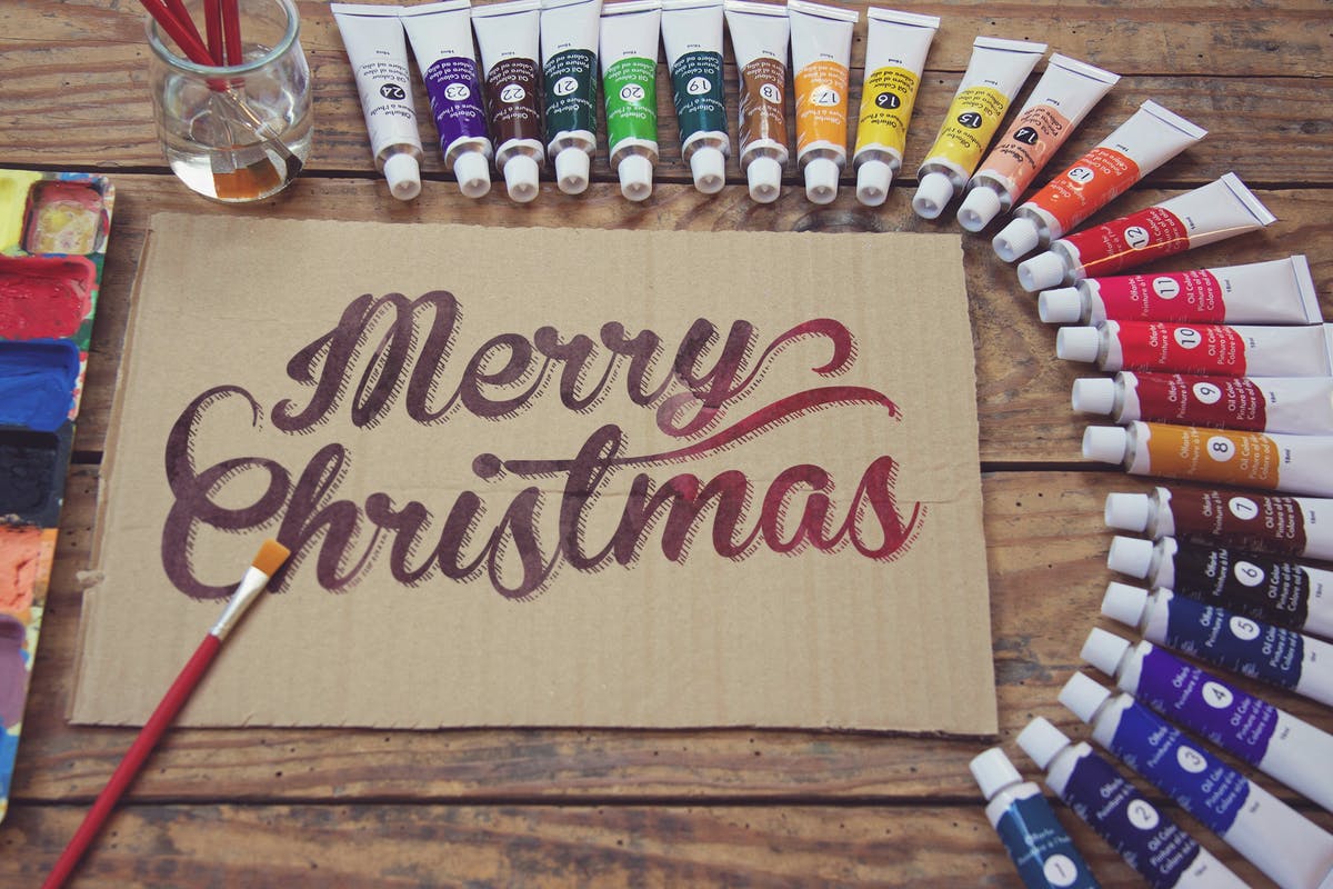 水彩插画创作画室场景牛皮纸样机模板 Paperboard Paint Scene插图