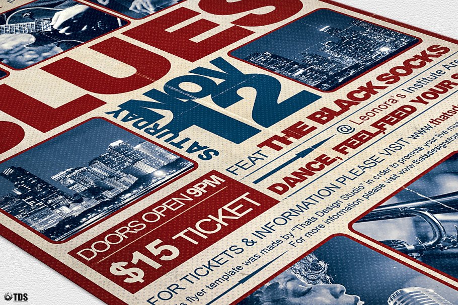 布鲁斯蓝调音乐节传单PSD模板 V2 Blues Festival Flyer PSD V2插图(6)