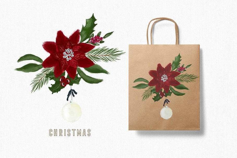 圣诞主题花卉绘画素材 Christmas Paint Illustrations插图(2)
