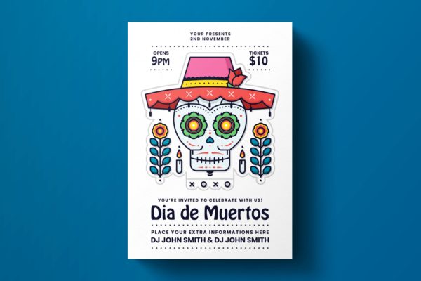 墨西哥亡灵节主题活动海报设计模板v2 Dia De Los Muertos Flyer Template