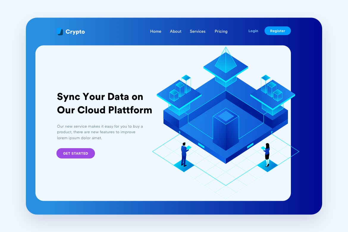 云同步概念主题网站设计矢量插画 Cloud Sync Desktop Header Illustration插图(1)