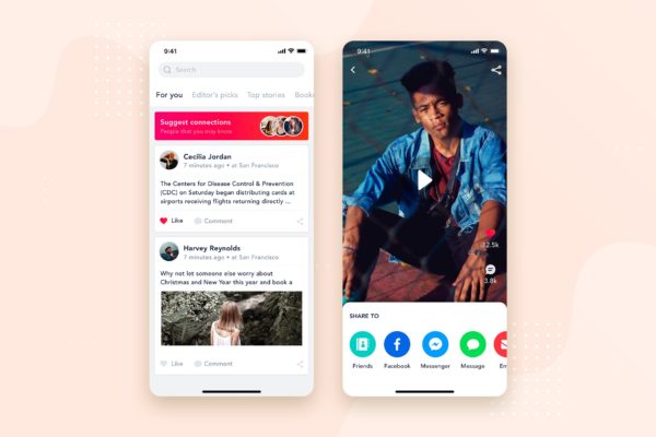 社交APP应用文章列表&amp;详情界面设计模板v6 Social – Articles Mobile Interface Concept