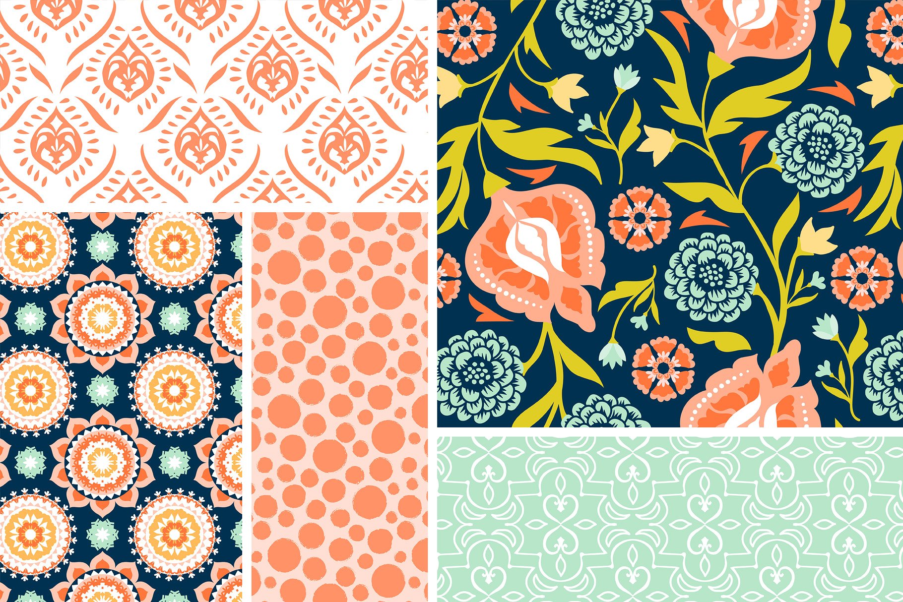 靛蓝与番木瓜色现代图案纹理 Indigo and Papaya Modern Patterns插图(7)