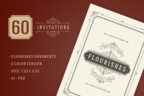 60年代复古风格简约装饰邀请函模板 60 Vintage ornament invitations