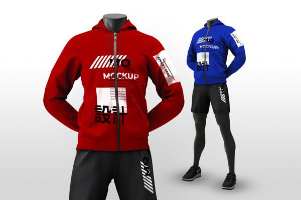 男性塑胶模特连帽运动服展示样机素材库精选模板 Male Mannequin Mockups Hoodie – Standing Pose