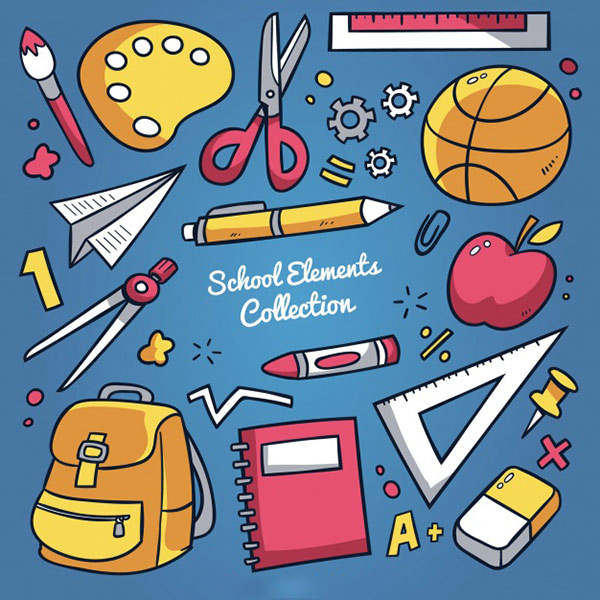 卡通学校生活主题元素素材 School background with elements [AI, EPS]插图