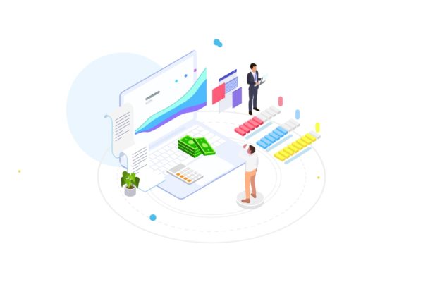 财务规划金融主题等距概念插画v1 Financial Planning Isometric Illustration – FV