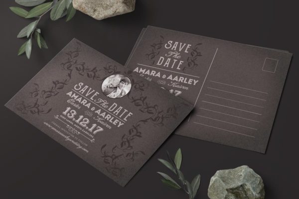 复古风生日/婚礼邀请函模板素材 Vintage Save the Date Post Card