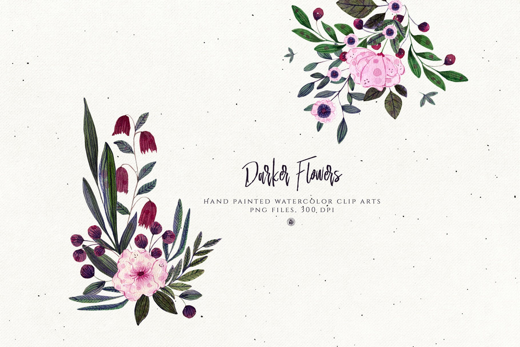暗色手绘水彩花卉剪贴画PNG素材 Darker Flowers插图(3)