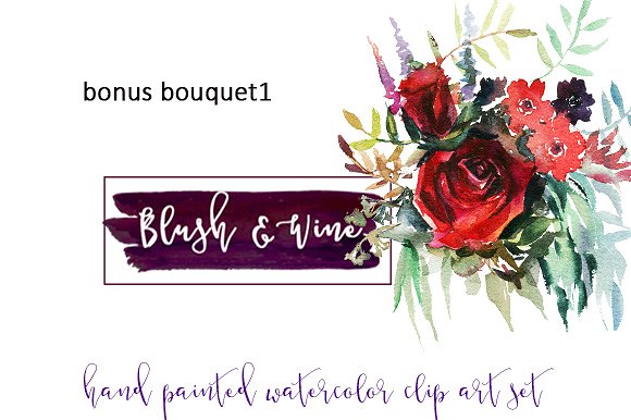 勃艮第白色水彩花卉插画 Burgundy White Watercolor Flowers插图(6)