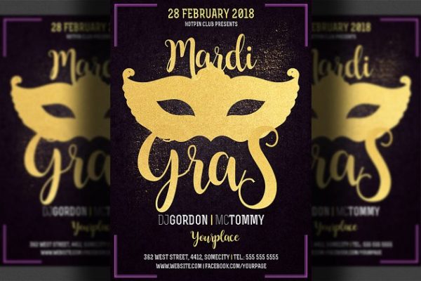 狂欢节化装舞会活动宣传单页模板 Mardi Gras Flyer Template