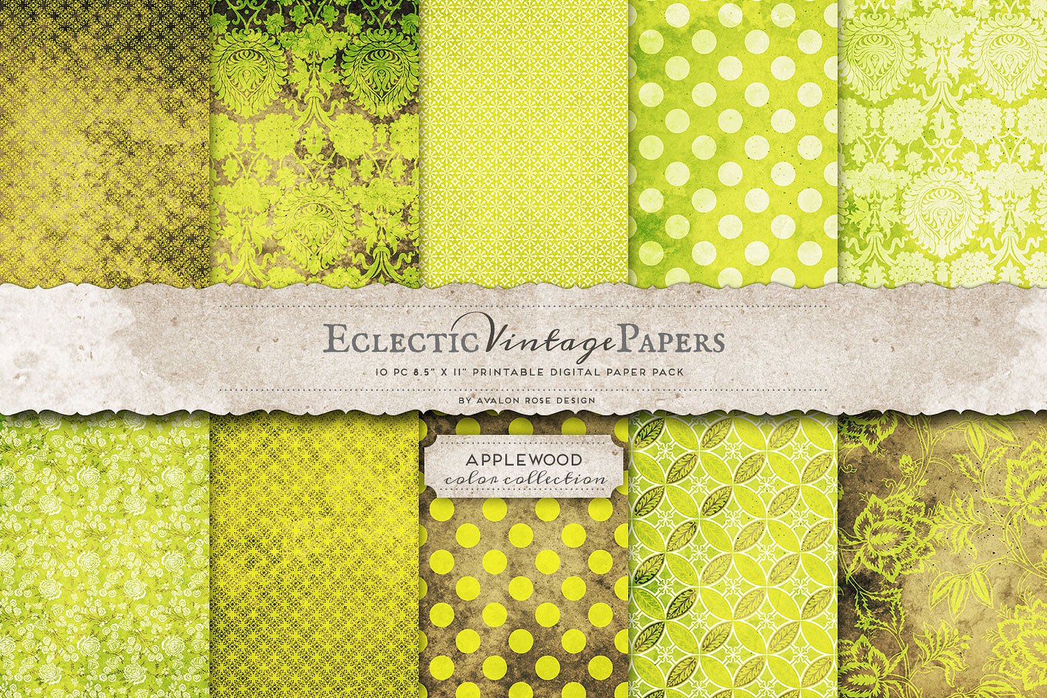 复古青苹果色调纸张纹理 Printable Papers – Applewood插图