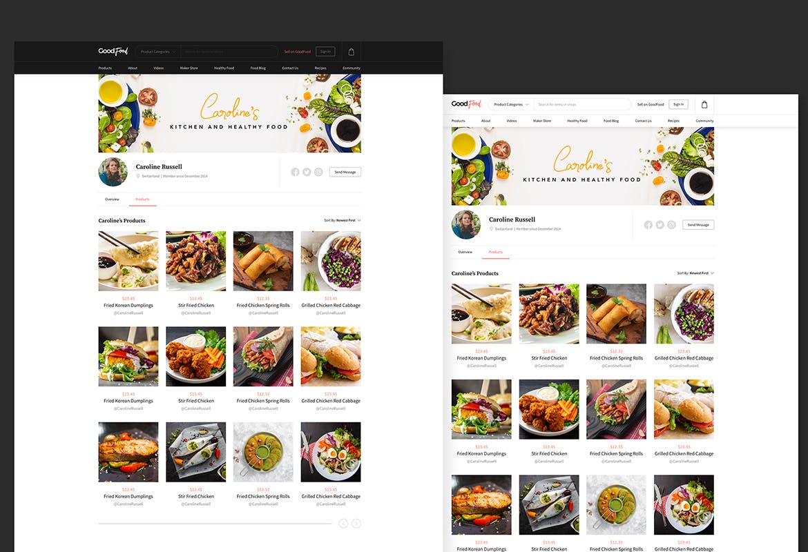 美食&菜谱主题网站UI设计套件 GoodFood – Food Marketplace Community Sketch插图(2)