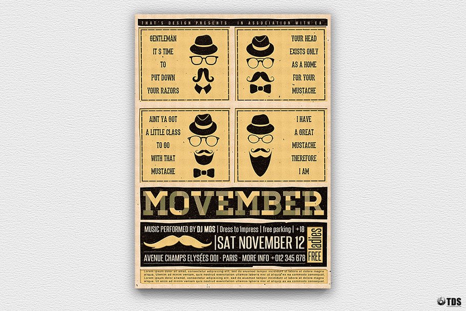 音乐主题抽象传单PSD模板v1 Movember Flyer PSD V1插图(3)