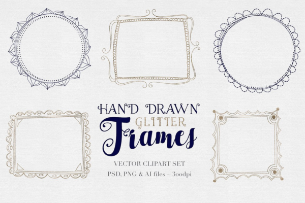 独特手绘素描边框图形 Sketched Vector Glitter Frames