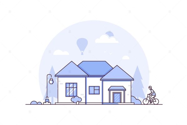 农场景观主题线条设计风格矢量插画素材库精选 Farm landscape – line design style illustration