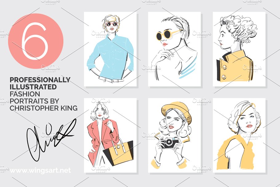 时尚肖像插画 Fashion Portrait Illustrations插图(1)