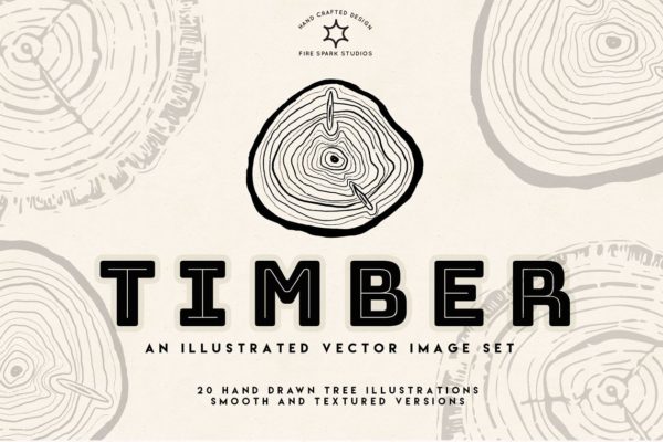 手绘树木年轮矢量图像合集 Timber – Hand Drawn Vector Image Set