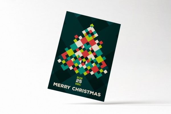 纸编圣诞树装饰圣诞节海报传单设计模板 Modern Merry Christmas Flyer Card