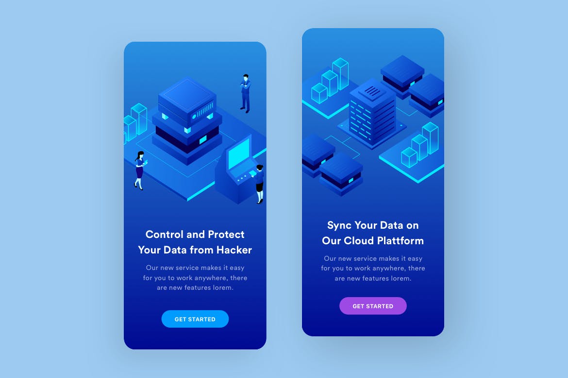 在线云服务平台APP应用引导页启动页设计模板 Online Cloud Platform Mobile Onboarding插图(1)