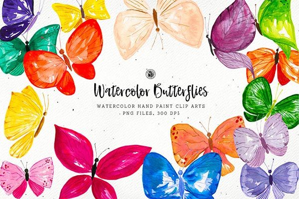 时尚高端清新简约大气多用途的高品质手绘水彩蝴蝶图案大集合