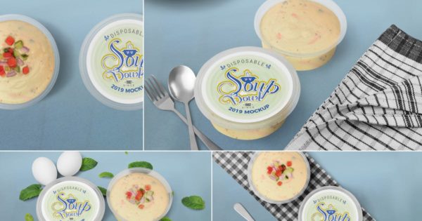 果冻碗果冻包装设计样机模板 Disposable Soap Bowl Mockups