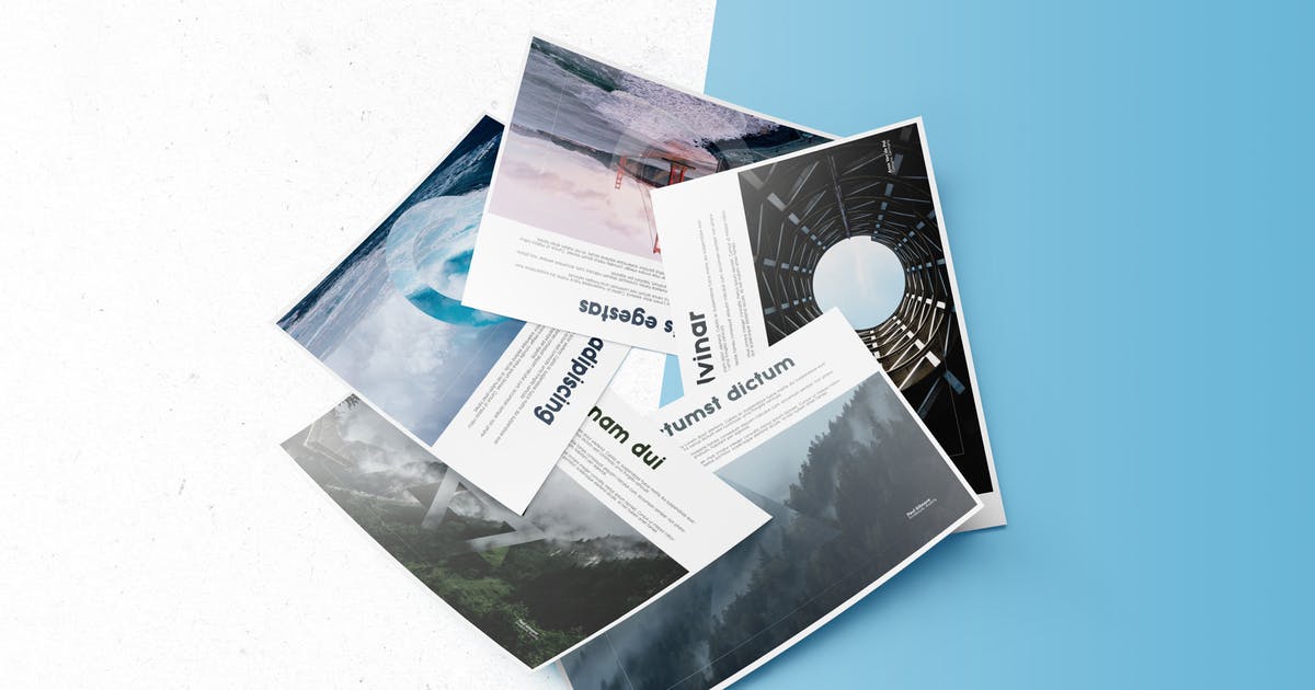 A4/A5规格传单设计平铺叠放俯视图样机模板v2 A4/A5 Horizontal Flyer Mockups V2插图