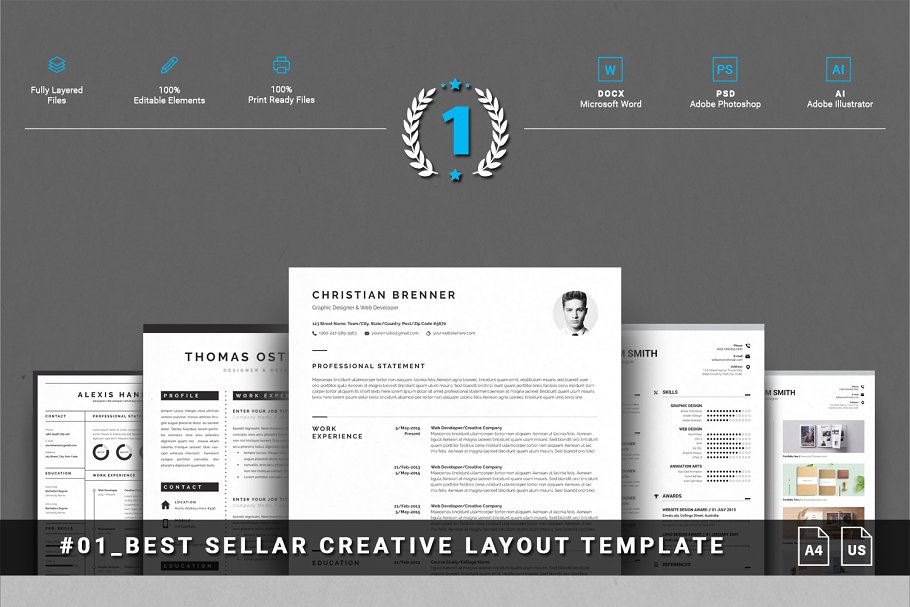 终极简历模板大合集（15款创意简历+3款信息图表模板） Entire Shop Resume/CV Mega Bundle插图(3)